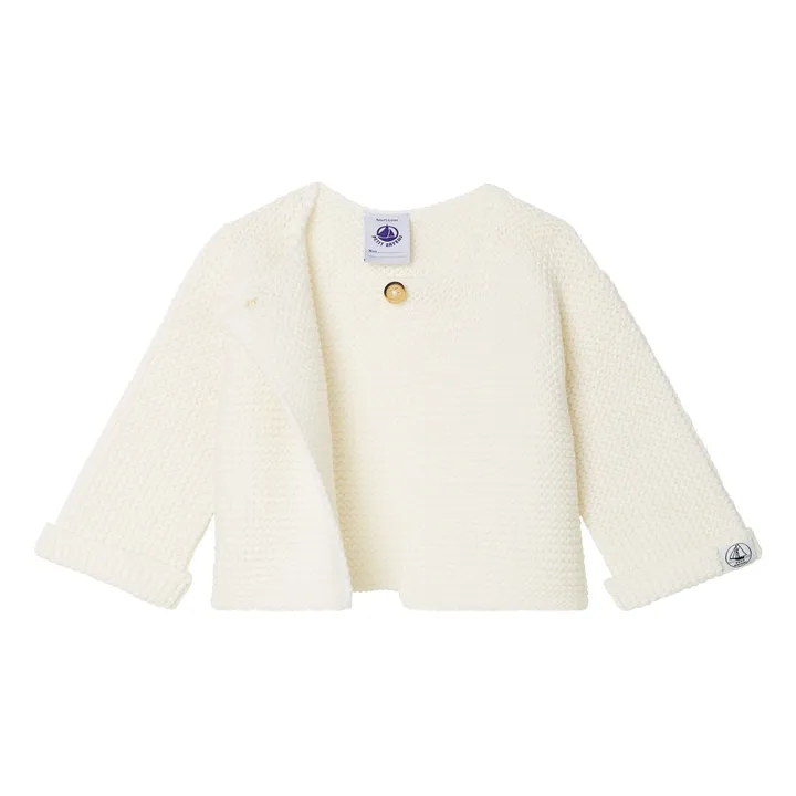 Gilet Tricot Point Mousse Fabalero Coton Bio | Blanc- Image produit n°2