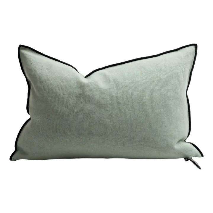Coussin Vice Versa Black Line en lin stone washed | Sauge- Image produit n°0