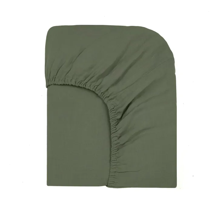Drap-housse en lin lavé | Vert kaki- Image produit n°0