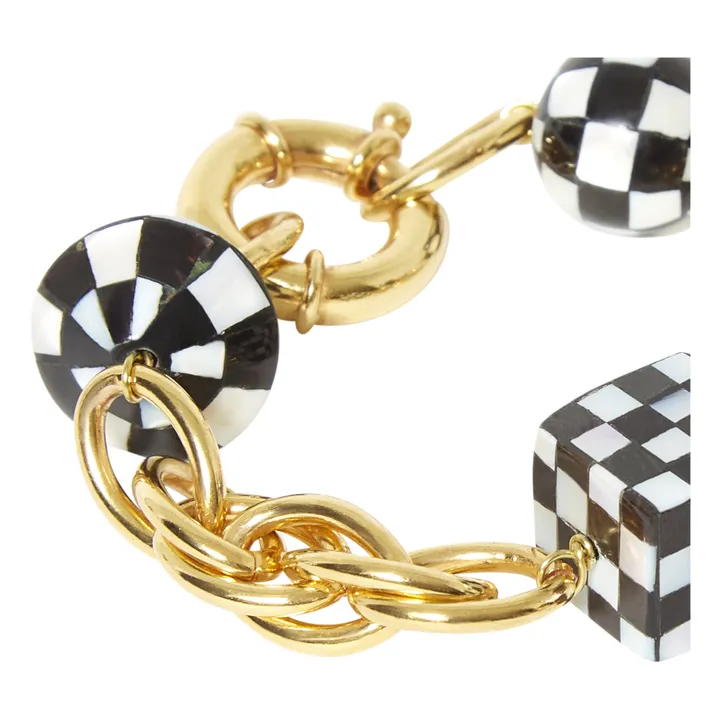 24 ct gold-plated Chequered Bracelet | Black- Product image n°2