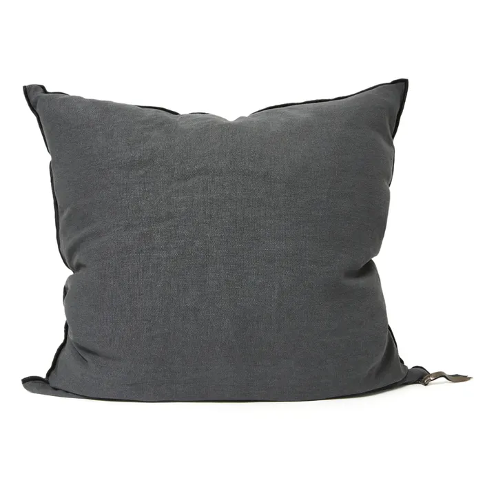 Coussin Vice versa black line en lin lavé stone washed | Charbon- Image produit n°0