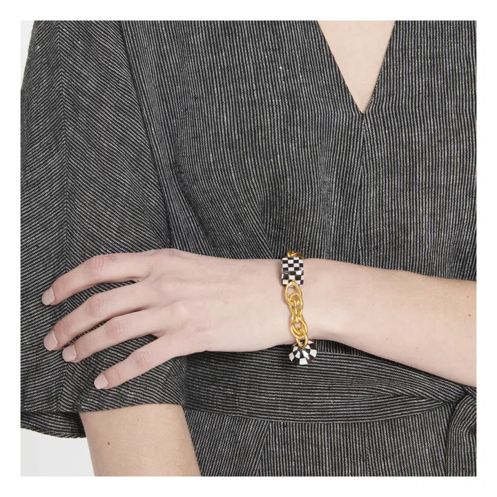 24 ct gold-plated Chequered Bracelet | Black- Product image n°1