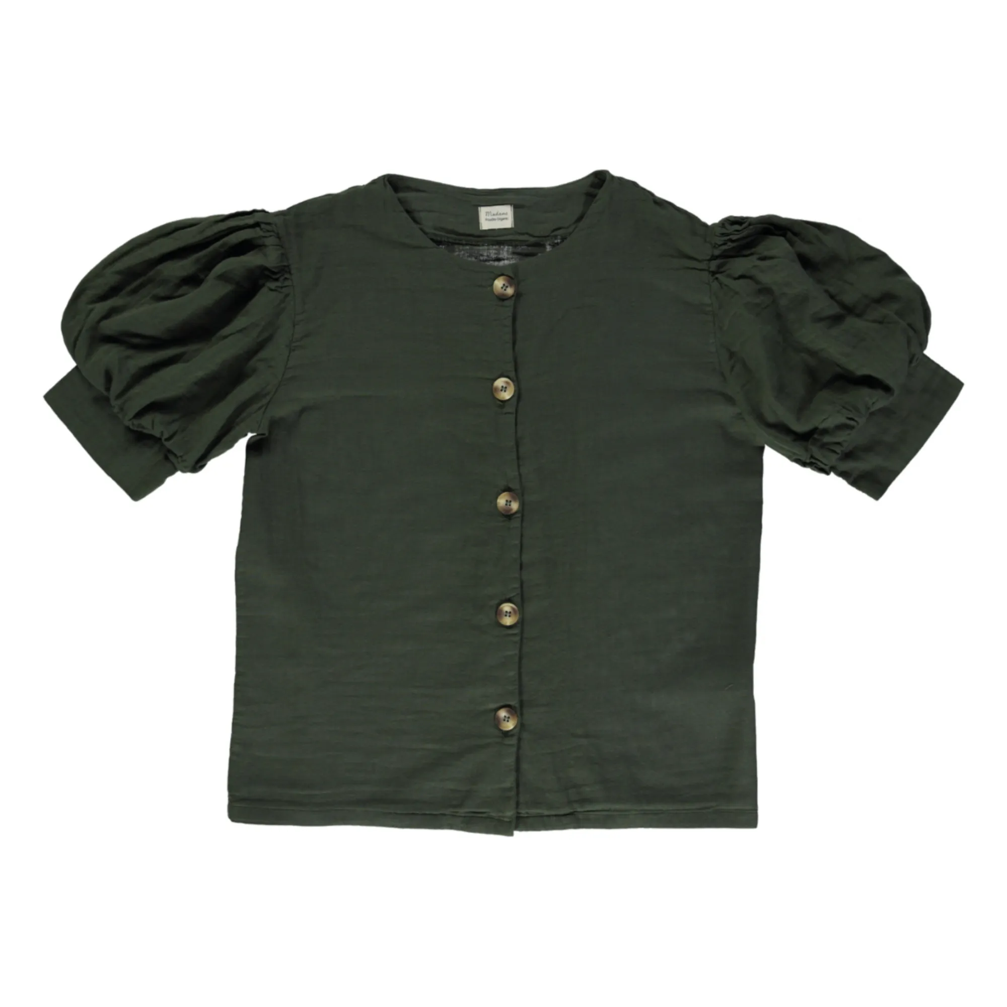 Pear Double Organic Cotton Muslin Blouse | Dark green- Product image n°0