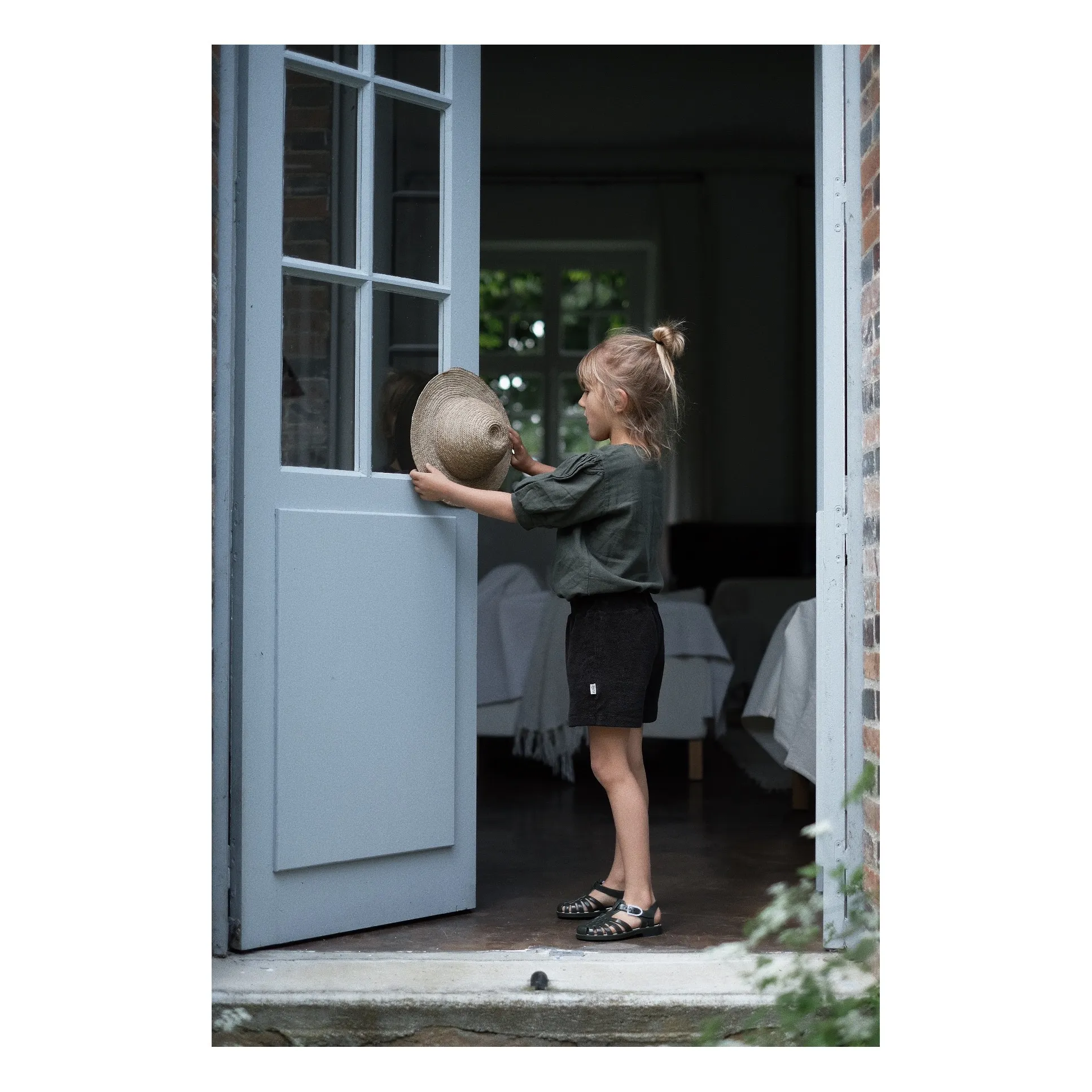 Pear Double Organic Cotton Muslin Blouse | Dark green- Product image n°1