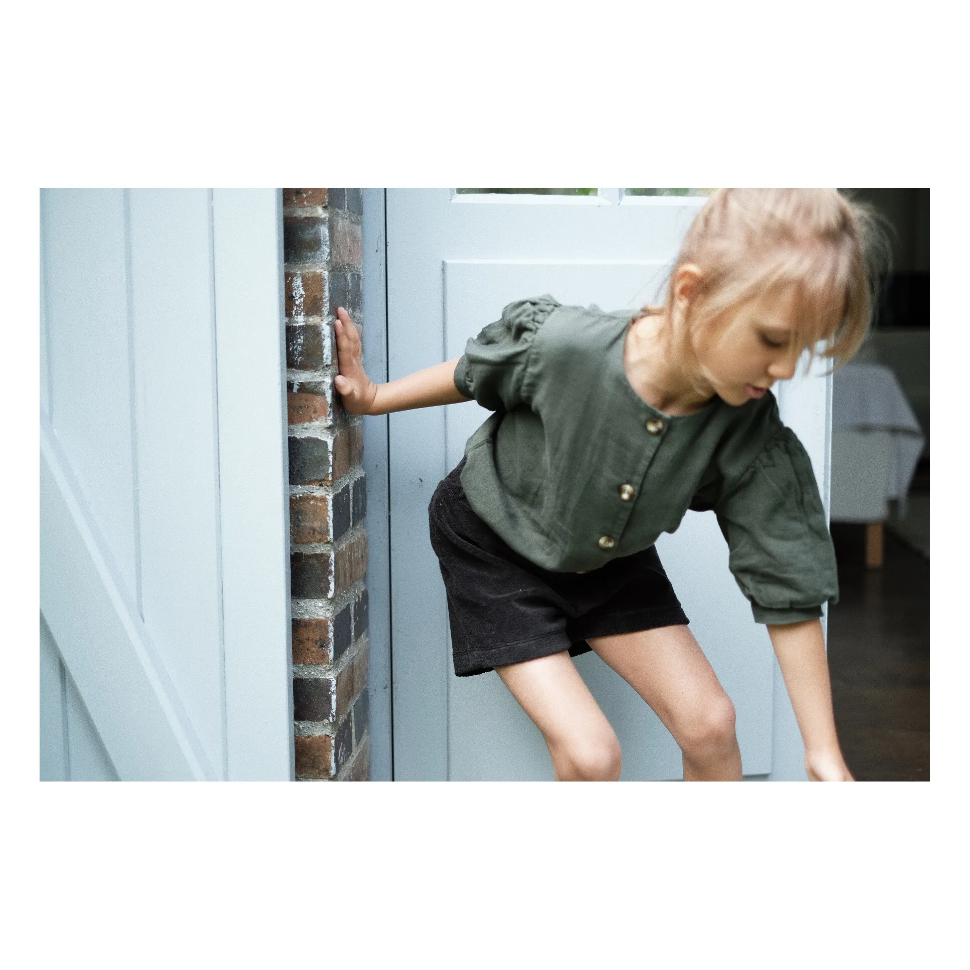 Pear Double Organic Cotton Muslin Blouse | Dark green- Product image n°2
