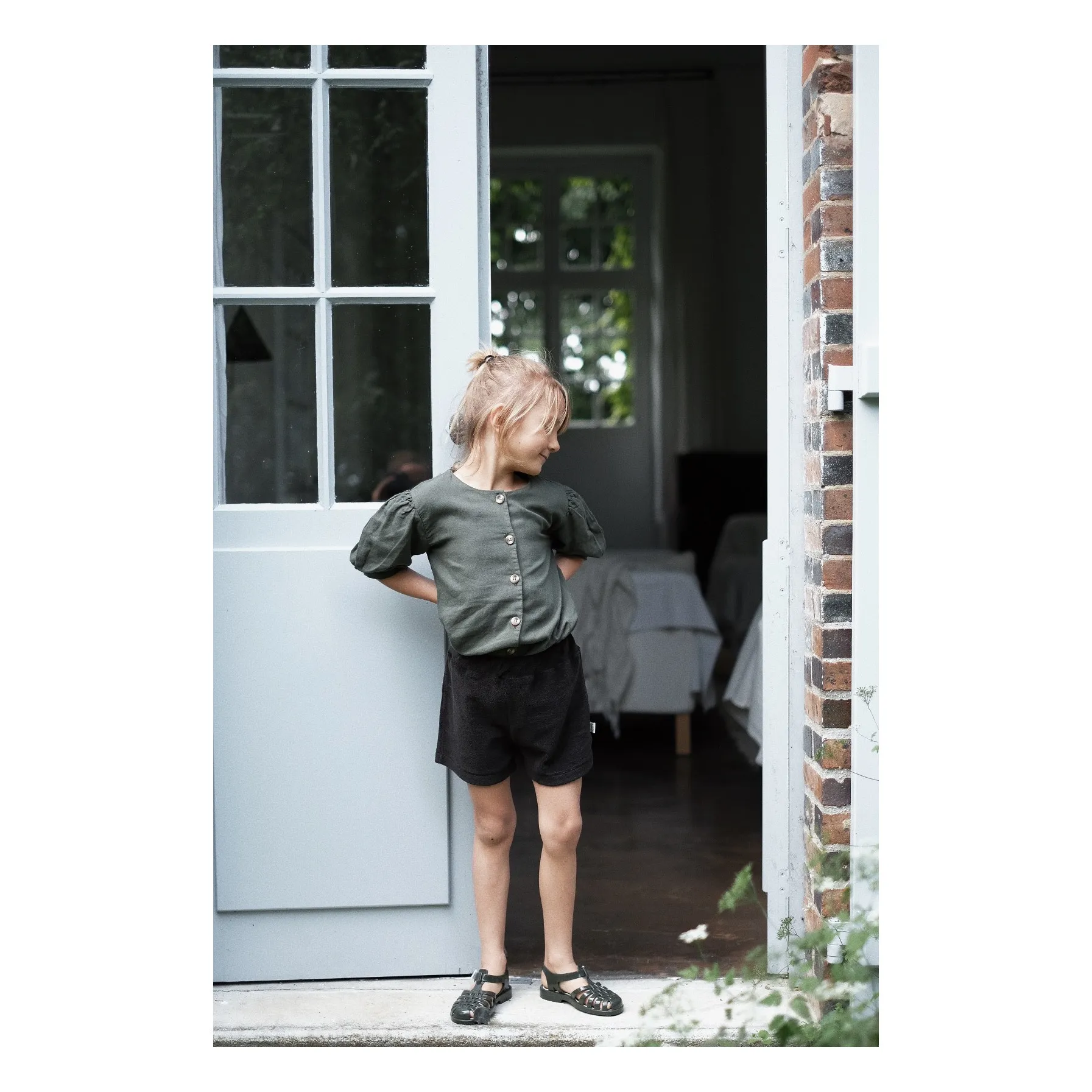 Pear Double Organic Cotton Muslin Blouse | Dark green- Product image n°3