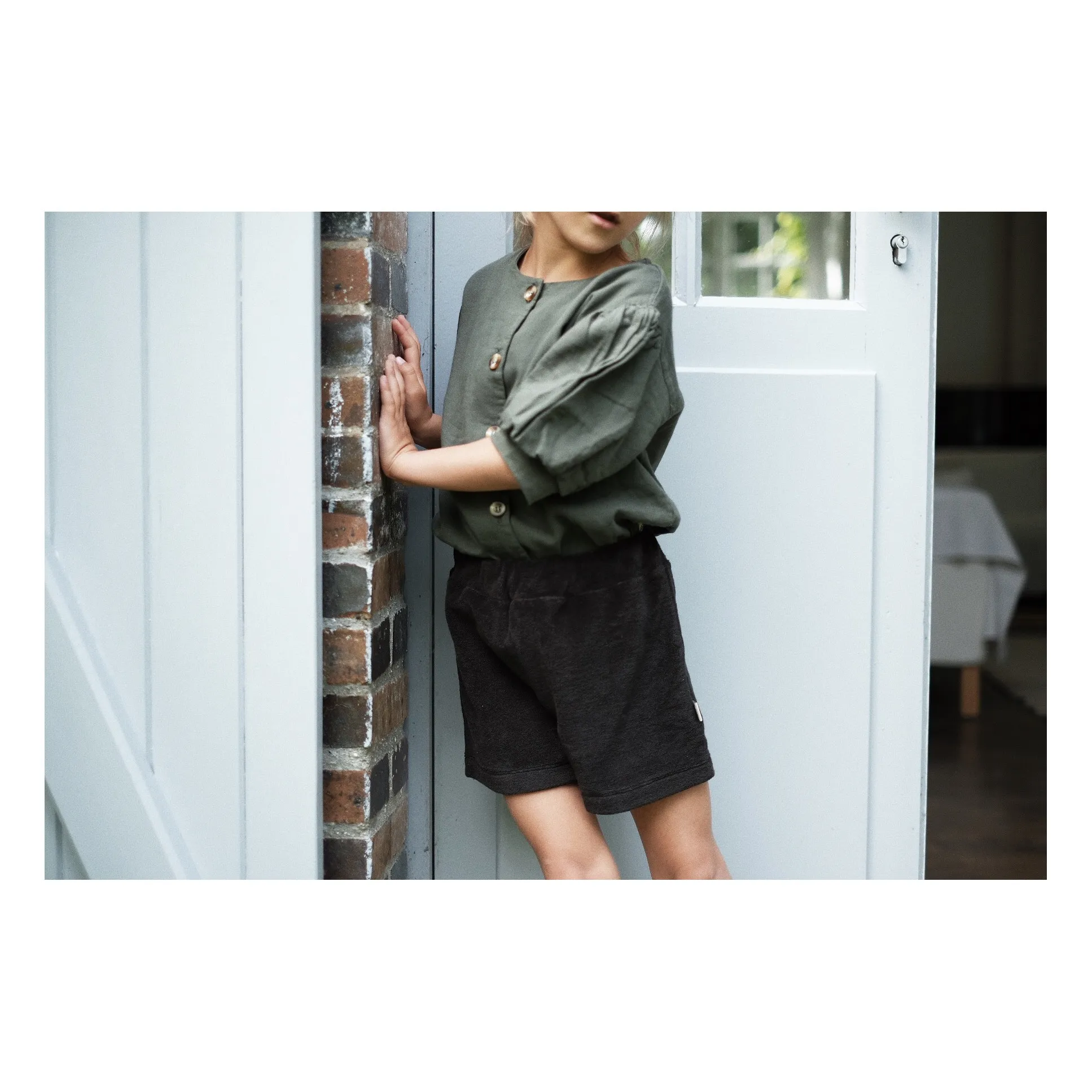 Pear Double Organic Cotton Muslin Blouse | Dark green- Product image n°4