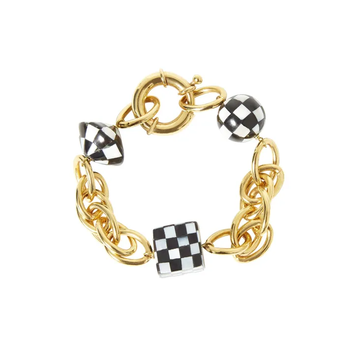 24 ct gold-plated Chequered Bracelet | Black- Product image n°0