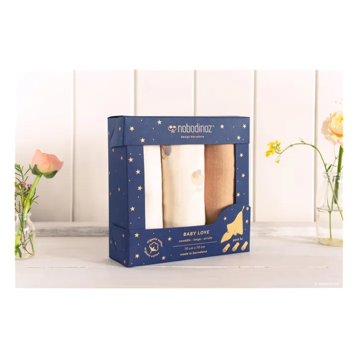 Langes Babylove en double gaze de coton bio - Set de 3 | Crème- Image produit n°1