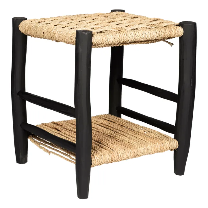 Table de nuit en bois peint et palme | Noir- Image produit n°0