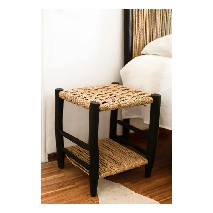 Table de nuit en bois peint et palme | Noir- Image produit n°2