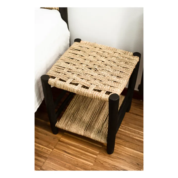 Table de nuit en bois peint et palme | Noir- Image produit n°4