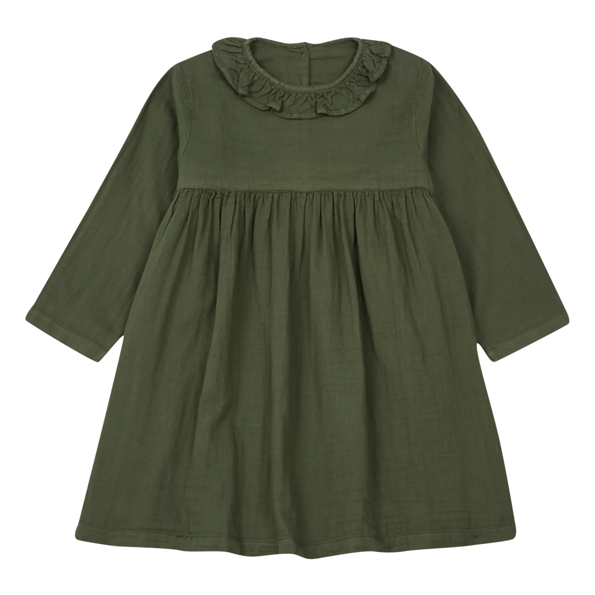 Campanule Double Cotton Muslin Dress | Green- Product image n°0