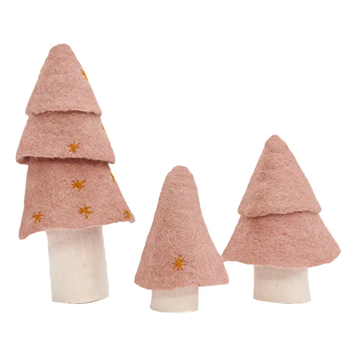Felt Decorative Fir Tree - Set of 3 | Pale Pink- Product image n°0