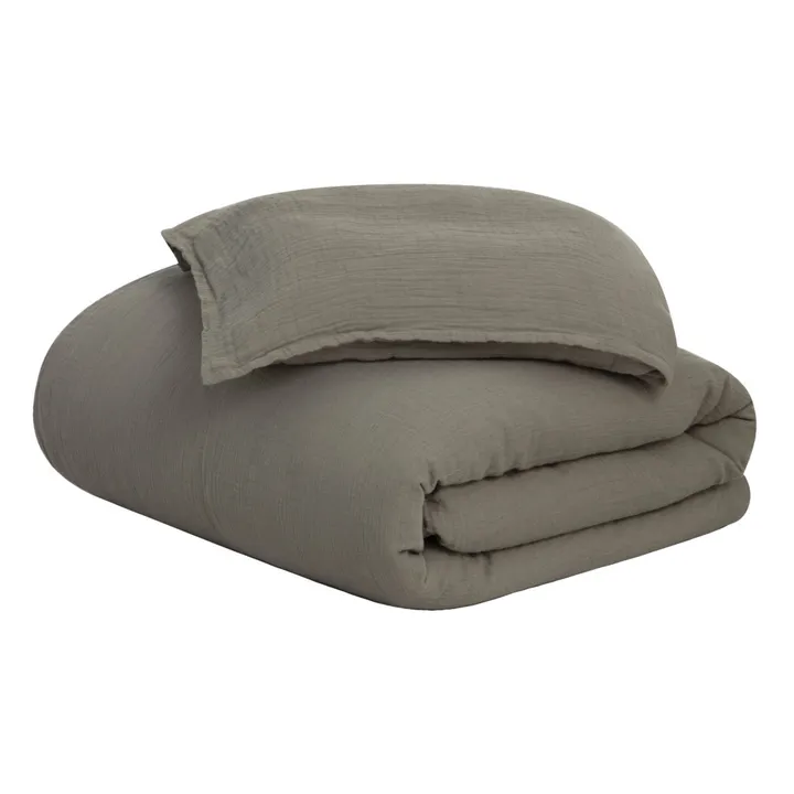Juego de ropa de cama Géranium Muselina de algodón | Verde Kaki- Imagen del producto n°0