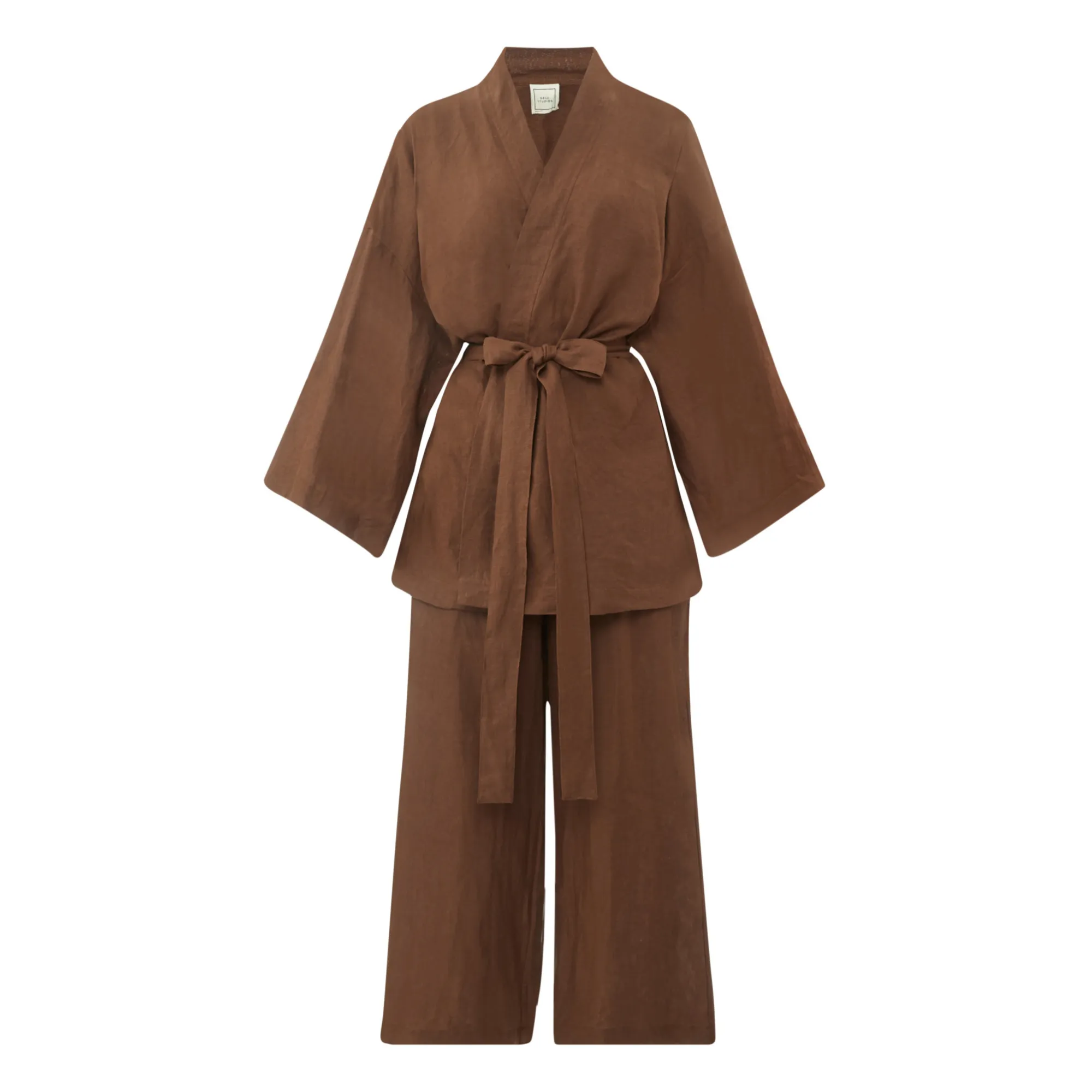 01 Linen Top & Bottom Set | Brown- Product image n°0