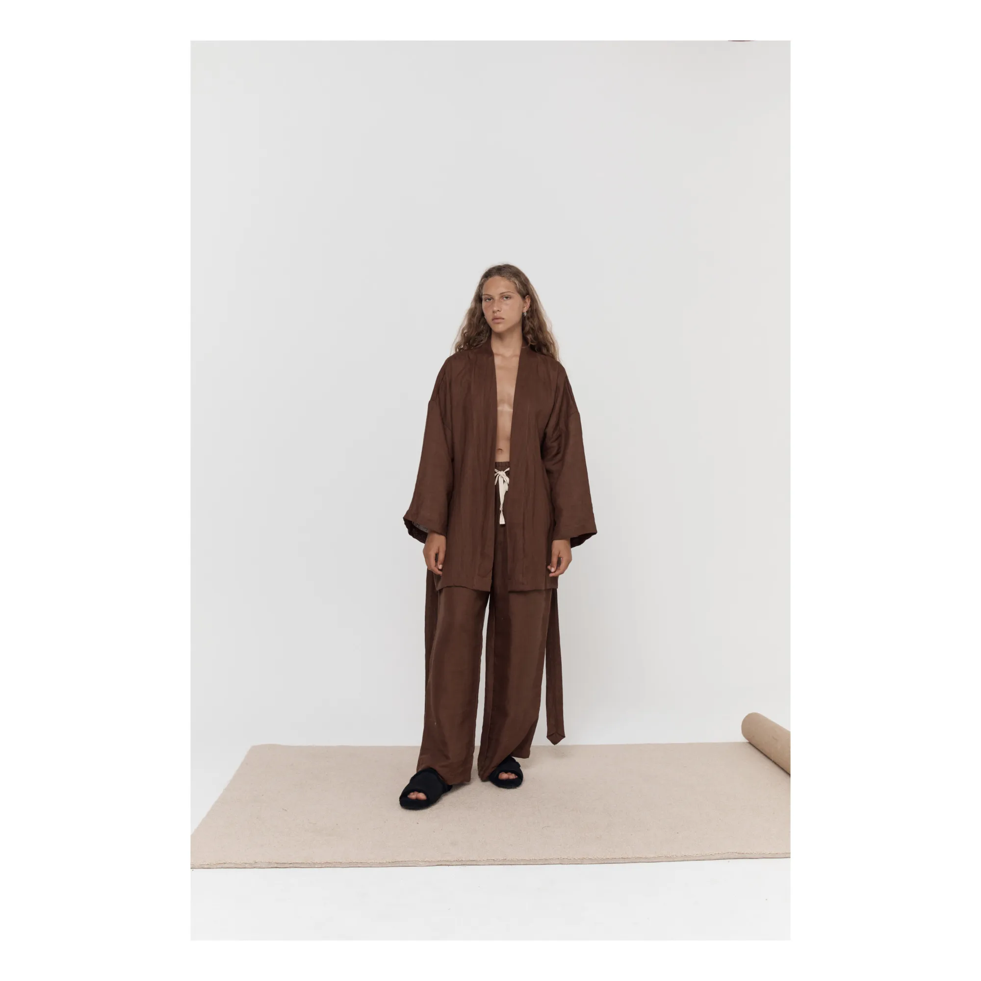01 Linen Top & Bottom Set | Brown- Product image n°1