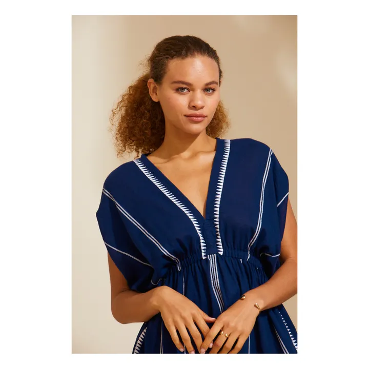 Robe Courte Plunge Neck Nunu | Bleu marine- Image produit n°1