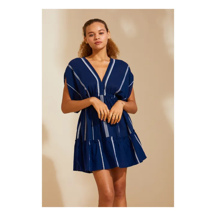 Robe Courte Plunge Neck Nunu | Bleu marine- Image produit n°3