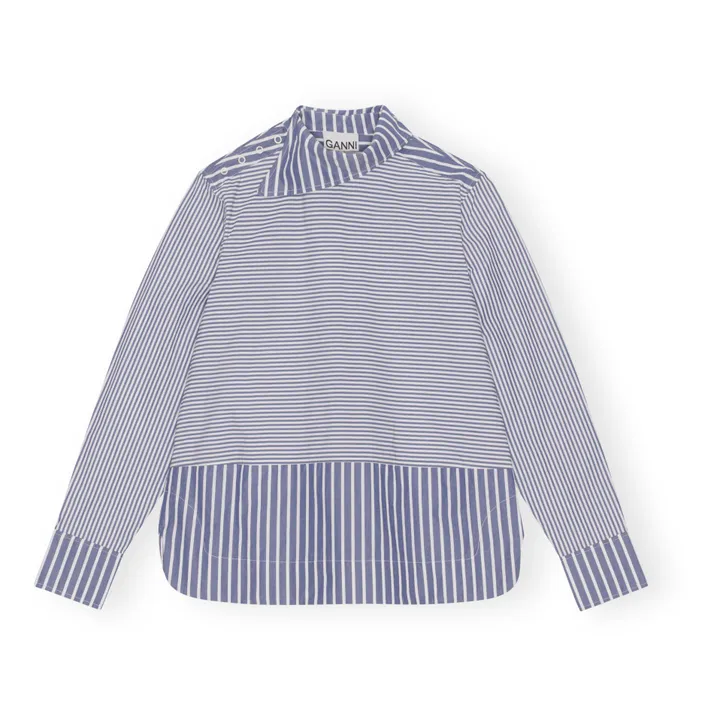 Chemise Col Asymétrique Rayée Coton Bio | Bleu gris- Image produit n°0