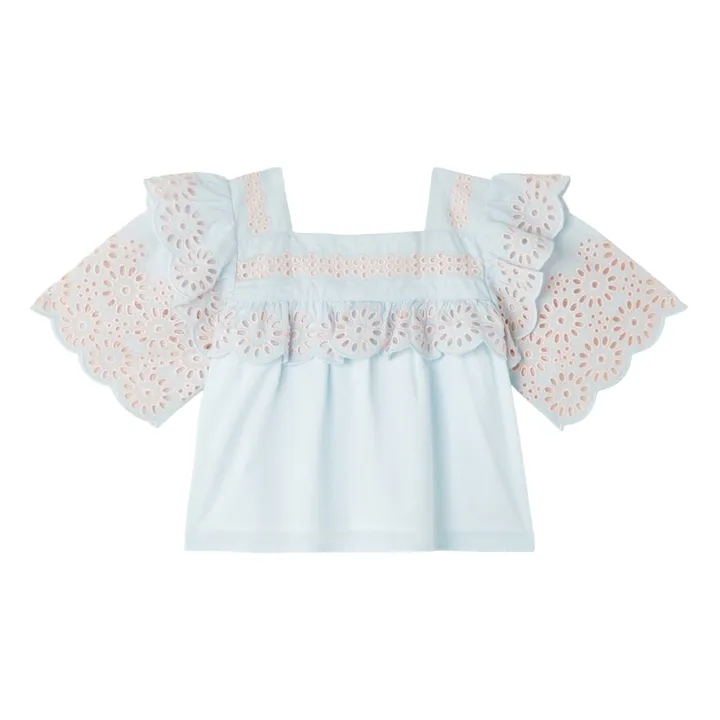 Blouse Ajourée Fleurs | Bleu ciel- Image produit n°0