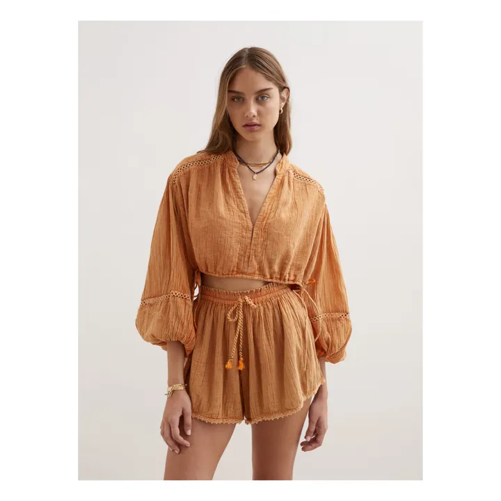 Blouse Crop Gaze de Coton | Jaune- Image produit n°1