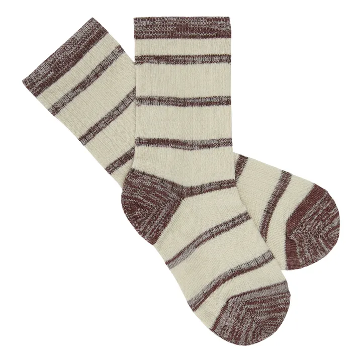 Chaussettes Rayées Maille Fine | Marron- Image produit n°0