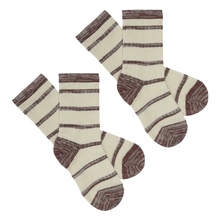 Chaussettes Rayées Maille Fine | Marron- Image produit n°1