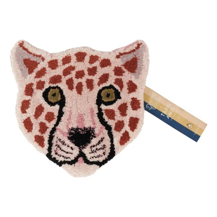 Tapis tête de léopard Pinky en laine | Rose- Image produit n°0