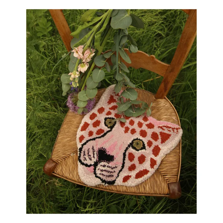 Tapis tête de léopard Pinky en laine | Rose- Image produit n°6