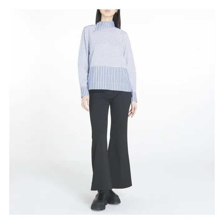Chemise Col Asymétrique Rayée Coton Bio | Bleu gris- Image produit n°2