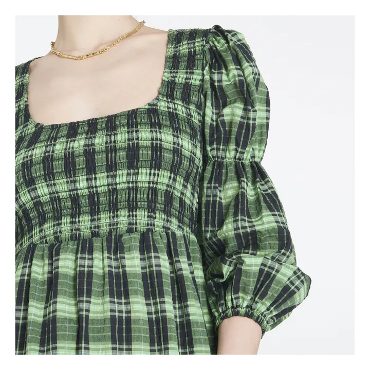 Robe Smock Carreaux Coton Bio | Vert- Image produit n°2