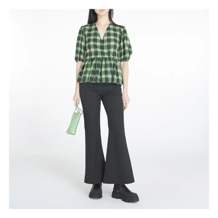 Blouse Wrap Carreaux Coton GBio | Vert- Image produit n°1