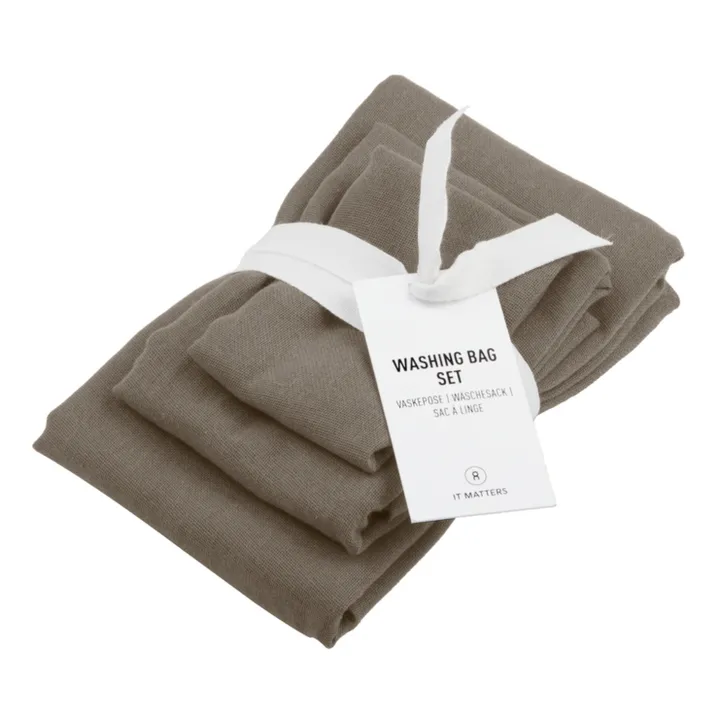 Sac de lavage en coton bio - Set de 3 | Marron- Image produit n°0