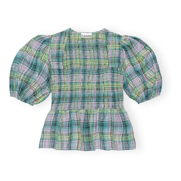 Blouse Carreaux Smock Crêpe de Coton Bio | Vert- Image produit n°0