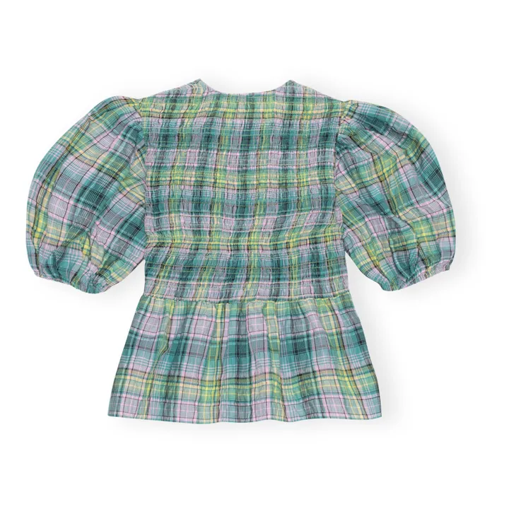 Blouse Carreaux Smock Crêpe de Coton Bio | Vert- Image produit n°3