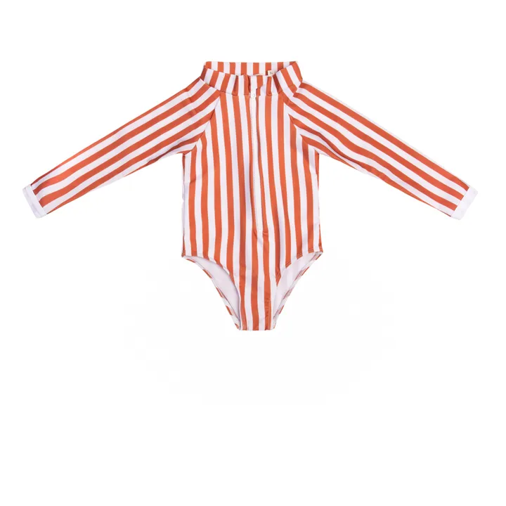Maillot de Bain Anti-UV Matière Recyclée Rayé | Terracotta- Image produit n°0