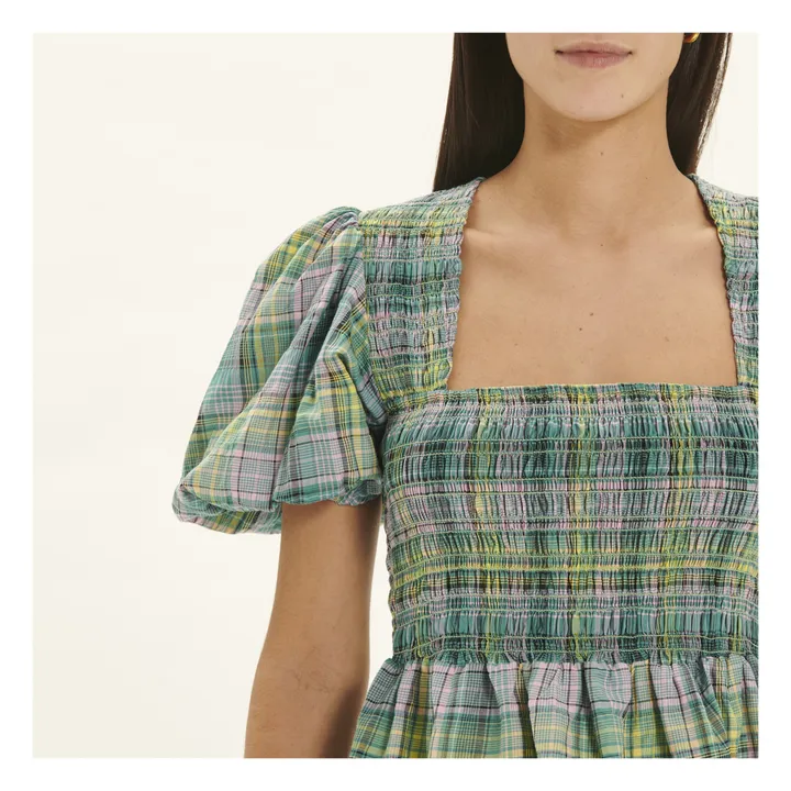 Blouse Carreaux Smock Crêpe de Coton Bio | Vert- Image produit n°4