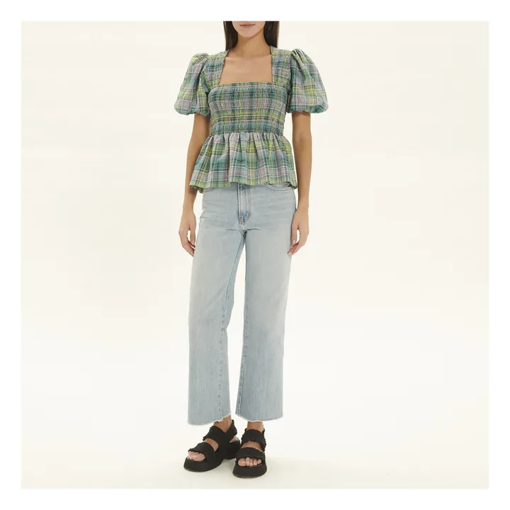 Blouse Carreaux Smock Crêpe de Coton Bio | Vert- Image produit n°1
