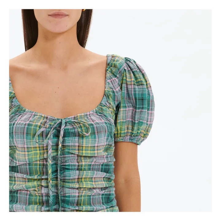 Robe Carreaux Crêpe de Coton Bio | Vert- Image produit n°4