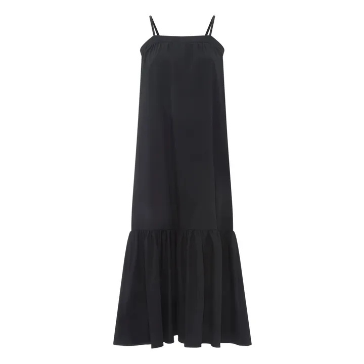 Robe Midi à Fines Bretelles Femme en Popeline Organique | Noir- Image produit n°0