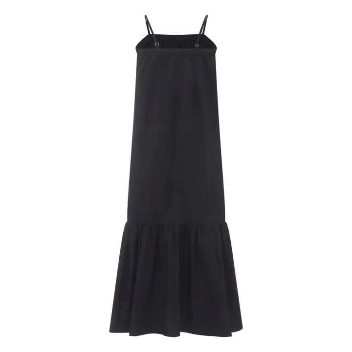 Robe Midi à Fines Bretelles Femme en Popeline Organique | Noir- Image produit n°1