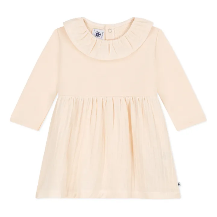 Cotton Gauze and Fleece Dress | Ecru- Product image n°0