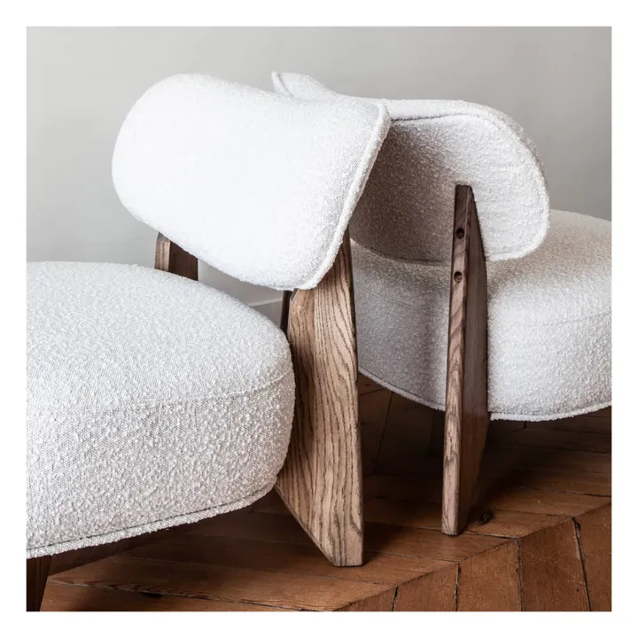 Fauteuil Nicolo en bouclette et chêne fumé - 65 cm | Off-White- Image produit n°2