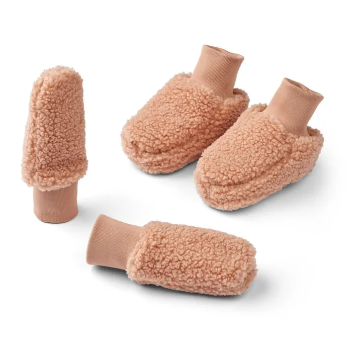 Chaussons + Mitaines Coton Bio Matière Recyclée Façon Fourrure Osman | Rose- Image produit n°0