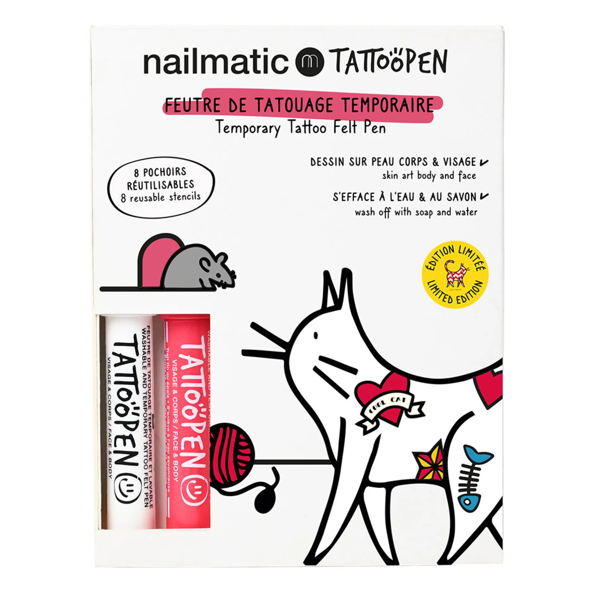 Coffret duo Tattoopen & Pochoir Réutilisable Cat x AMI IMAGINAIRE- Image produit n°0