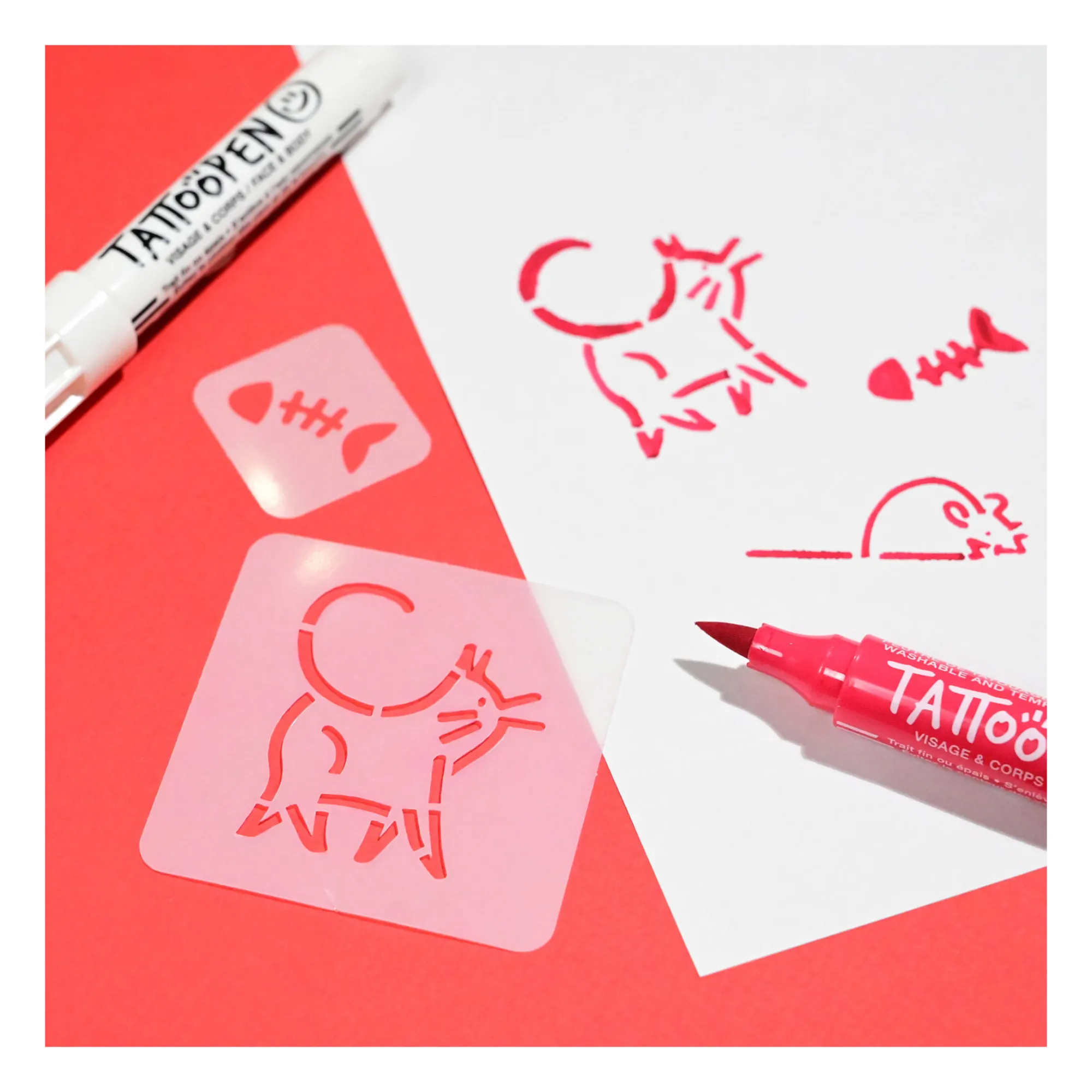 Coffret duo Tattoopen & Pochoir Réutilisable Cat x AMI IMAGINAIRE- Image produit n°2