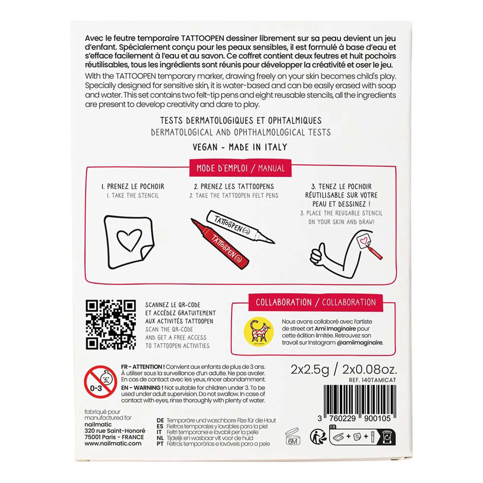 Coffret duo Tattoopen & Pochoir Réutilisable Cat x AMI IMAGINAIRE- Image produit n°3