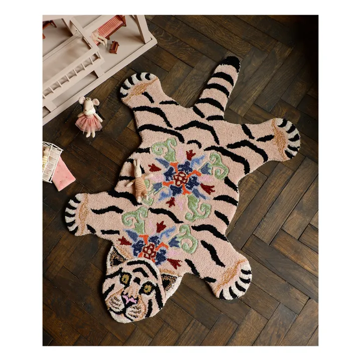 Tapis tigre Mahee Majestic en laine | Rose pêche- Image produit n°1