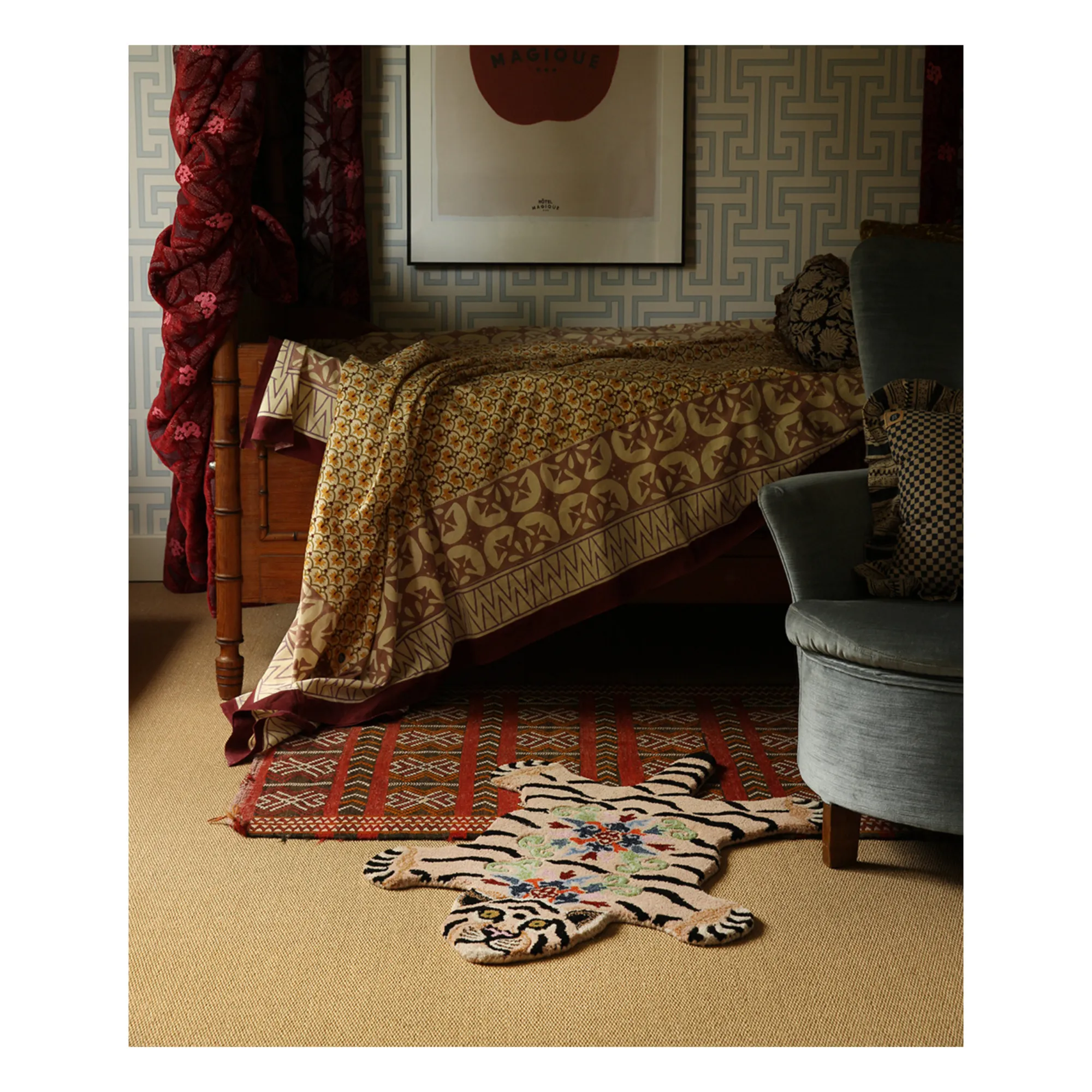 Tapis tigre Mahee Majestic en laine | Rose pêche- Image produit n°5